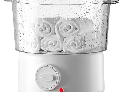 Electric Bathroom Towel Warmer With Transparent Container Rolled White Towels White Base And Red Button 3d model