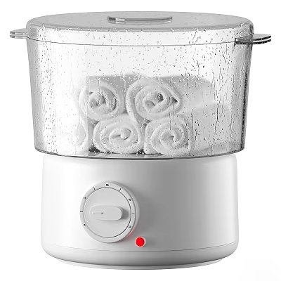 Electric Bathroom Towel Warmer With Transparent Container Rolled White Towels White Base And Red Button 3d model