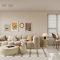 Modern Living Dining Room Interior With Plush Sofa Coffee Table And Decorative Wall Art