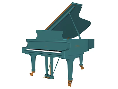 Teal Grand Piano Musical Instrument with Elegant Design and Rolling Wheels 3d model