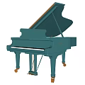 Teal Grand Piano Musical Instrument with Elegant Design and Rolling Wheels