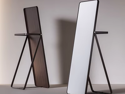 Modern Full Length Floor Mirrors with Black Metal Stand and Wooden Back Panel 3d model