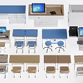 Various Functional Table And Chair Sets With Computer Monitors Drawers And Storage 3d model