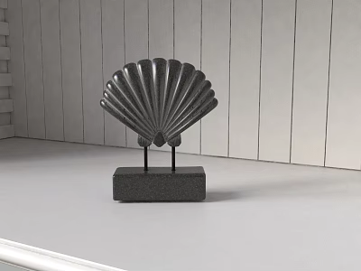 Black Scallop Shell Carving Sculpture On Gray Base White Tabletop Wooden Wall 3d model