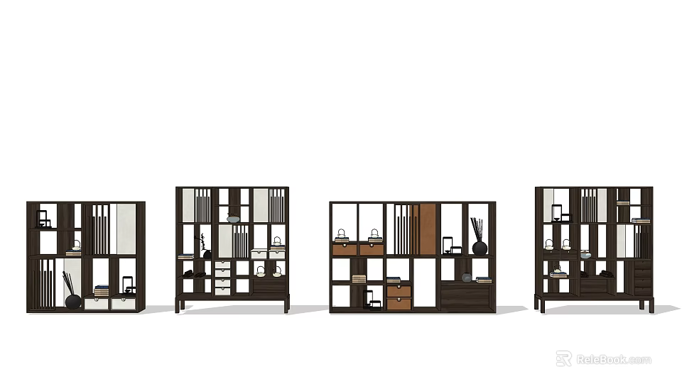 Modern Decorative Cabinets With Various Storage Compartments And Display Shelves 3d model 