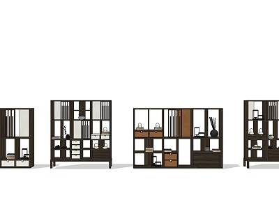 Modern Decorative Cabinets With Various Storage Compartments And Display Shelves 3d model