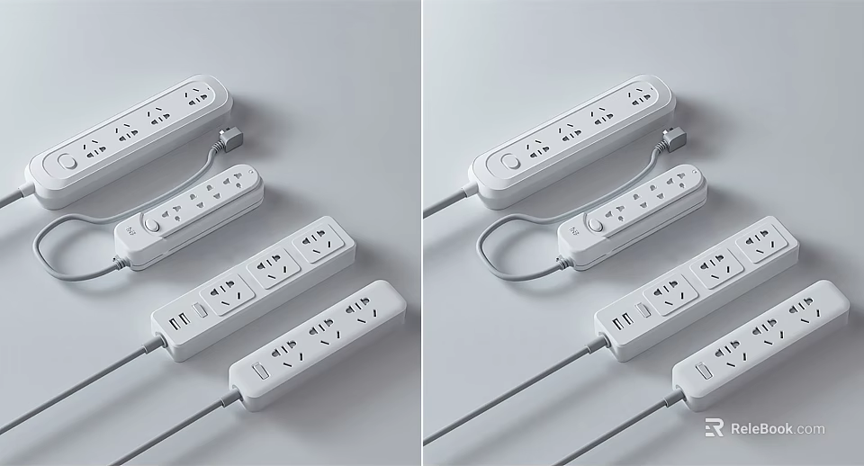 White Power Strips With Multiple Sockets And Switches For Daily Use 3d model
