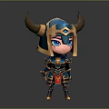 Chibi Style Fantasy Warrior Character With Blue Armor Golden Horns And Weapon
