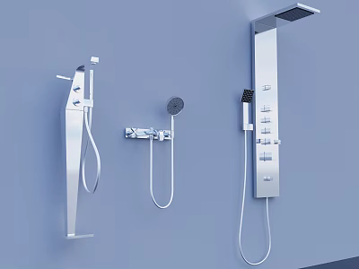 Stainless Steel Wall Mounted Shower Faucets With Handheld Fixed Heads And Panels 3d model