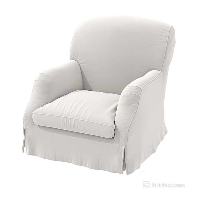 Cozy White Fabric Single Sofa Featuring Soft Cushion and Armrest Design 3d model 
