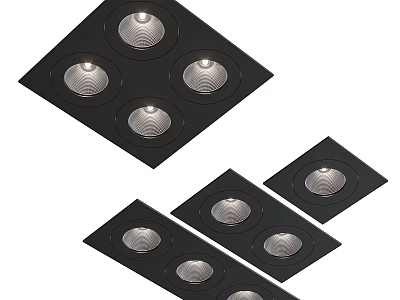 Modern Black Recessed Downlights And Spotlights With Multiple Heads For Indoor Lighting 3d model