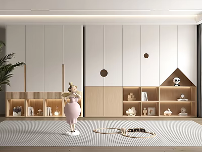 Modern Minimalist White And Wooden Bookcase With Open Shelves Holding Books And Decorative Items 3d model
