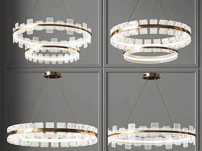 Modern Circular Chandelier With Gold Frame Transparent Glass Layered Hanging Design 3d model