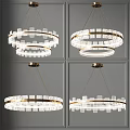 Modern Circular Chandelier With Gold Frame Transparent Glass Layered Hanging Design