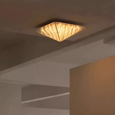 Square Ceiling Light Warm Yellow Illumination With Wavy Pattern Installed In Modern Interior Room 3d model