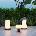 Stylish Outdoor Lights Placed On Stone Floor With Green Garden Plants