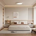 Modern Minimalist Bedroom Interior With Bed Nightstands Soft Carpet Accent Chair And Decorative Painting