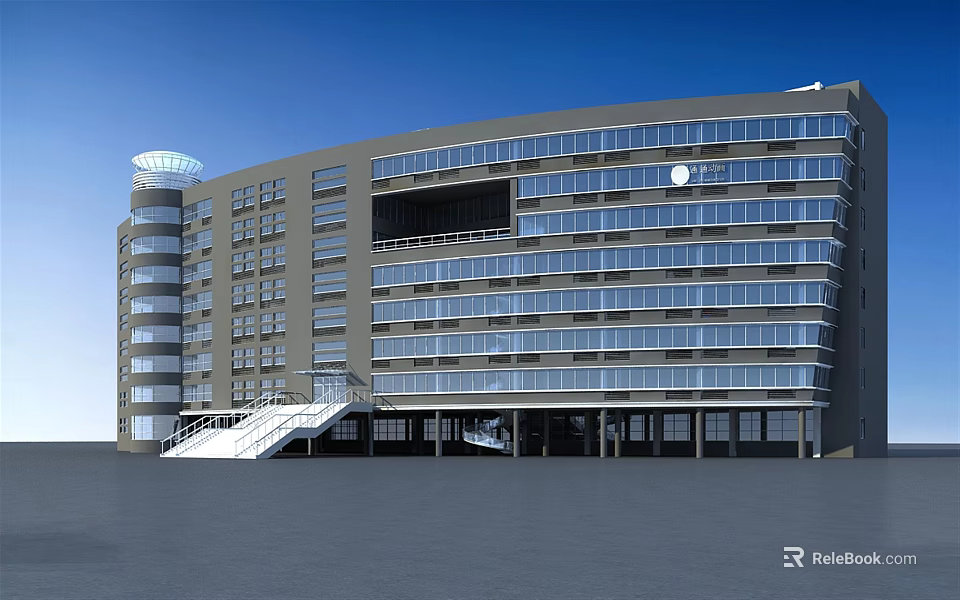 Modern Office Building With Glass Facade Multiple Floors Contemporary Design And Entrance Stairs 3d model 