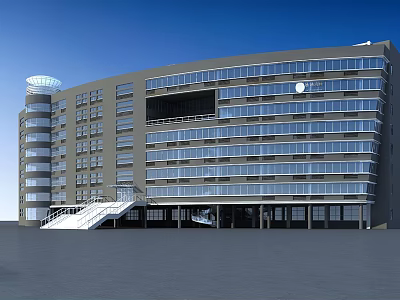 Modern Office Building With Glass Facade Multiple Floors Contemporary Design And Entrance Stairs 3d model