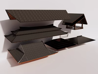 Various Roof Components With Traditional And Modern Design Styles Dark Tiles And Wooden Frames 3d model