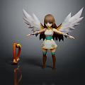 Game and Movie Character with White Wings Brown Hair White Dress and Golden Harp