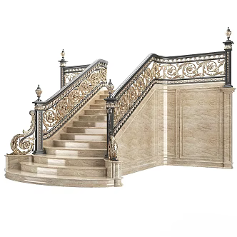 European Classical Stairs Retro Stairs Marble Stairs Metal Stairs Classical Stairs 3d model