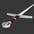 Traditional Weapon Sword With Silver Blade Red Leather Hilt And Metal Crossguard On Shiny Surface