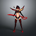Female Character With Red Weapon And Creature Inspired Wings In Dark Red Outfit