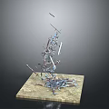 Stacked Metal Weapon Fragments Forming Intertwined Structure On Base Stand