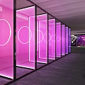 2020 New Year Decorative Wall With Purple Background Neon Lights And QR Codes