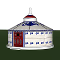 Traditional Yurt With White Body Blue Patterns Red Door And Top Decoration
