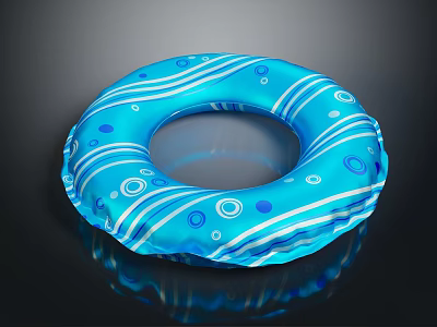 Blue Swim Ring Sports Equipment With White Stripes And Circle Patterns For Water Activities 3d model