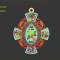 Intricate Sculptural Carving of Gold Framed Blue Badge with Decorative Elements