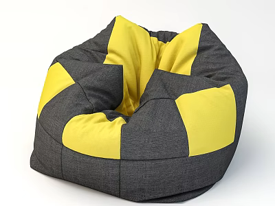 Gray And Yellow Fabric Bean Bag Chair For Comfortable Casual Seating 3d model