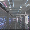 Cinema Corridor with Neon Lights Geometric Patterns Modern Tech Vibe and Reflective Floor 3d model
