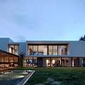 Modern Detached Villa With Open Layout Floor to Ceiling Windows Swimming Pool And Lawn