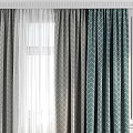 Teal Geometric Pattern Curtains With Layered Sheer And Natural Light In Interior