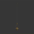 Golden Hanging Light Fixture With Sphere Design And Reflection On Gray Background 3d model