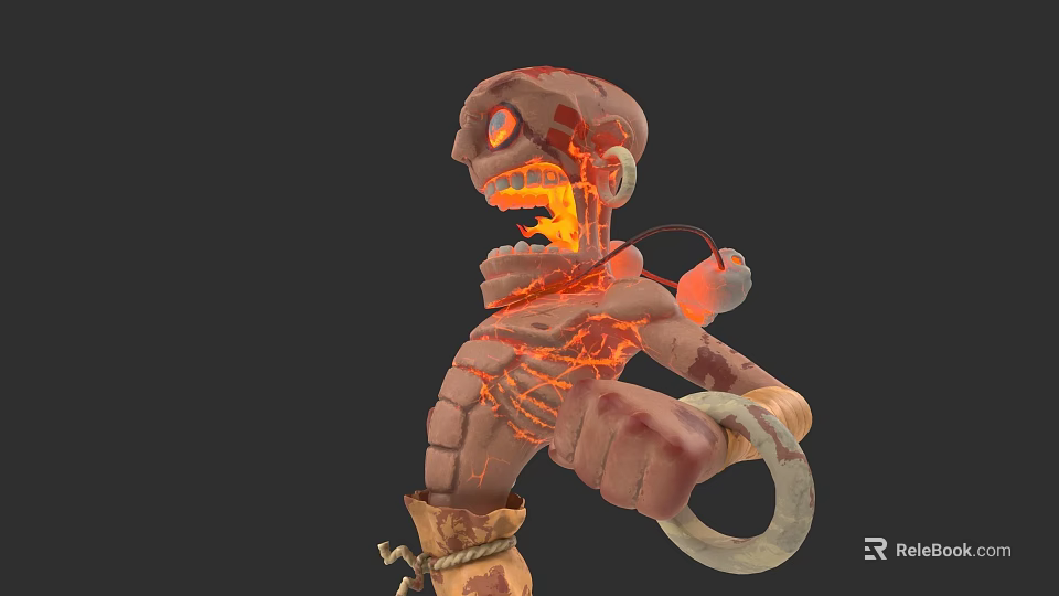 Burning Skeleton Game Movie Character With Lava Glowing Eyes And Chain Hand 3d model 