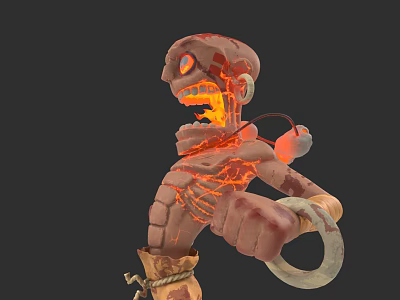 Burning Skeleton Game Movie Character With Lava Glowing Eyes And Chain Hand 3d model