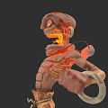 Burning Skeleton Game Movie Character With Lava Glowing Eyes And Chain Hand