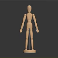 Wooden Jointed Mannequin Standing On Base With Back View And Gradient Background 3d model