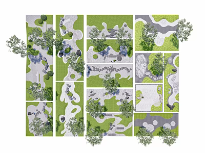 Karesansui Dry Landscape Garden Design With Geometric Stone Layouts Raked Gravel And Pine Trees 3d model