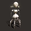 White Mechanical Game Character Featuring Round Head Lights Dress Like Body And Spider Legs