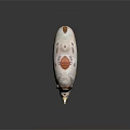 White And Yellow Rhinoceros Sculpture With Red Spots Standing On Dark Background With Reflection