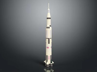 Realistic White Rocket Model With Multistage Structure Red Markings And Engine Base 3d model