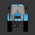 Blue Agricultural Tractor With Enclosed Cab Large Black Wheels And Exterior Design