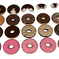 Assorted Donuts With Various Icings Toppings And Bitten Pieces On Black Background 3d model