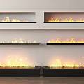 Modern Built In Fireplaces With Burning Flames On White Wall Background