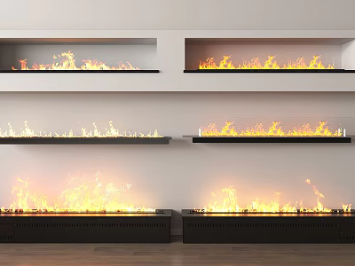 Modern Built In Fireplaces With Burning Flames On White Wall Background 3d model